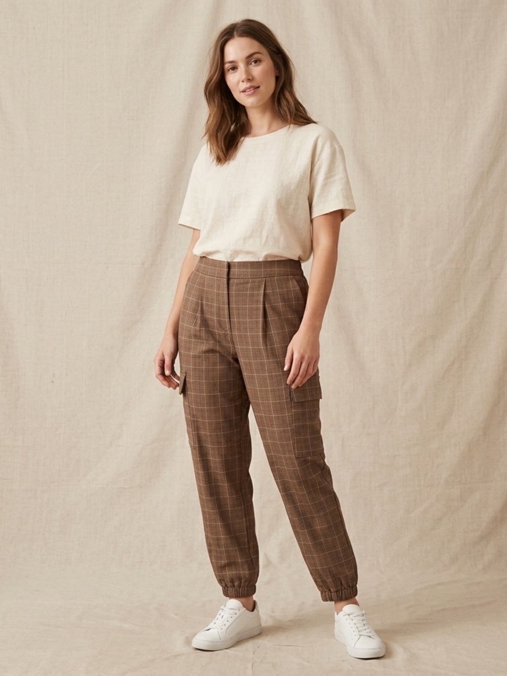 A new day Brown Plaid high-rise cargo jogger pants – size 10(medium)